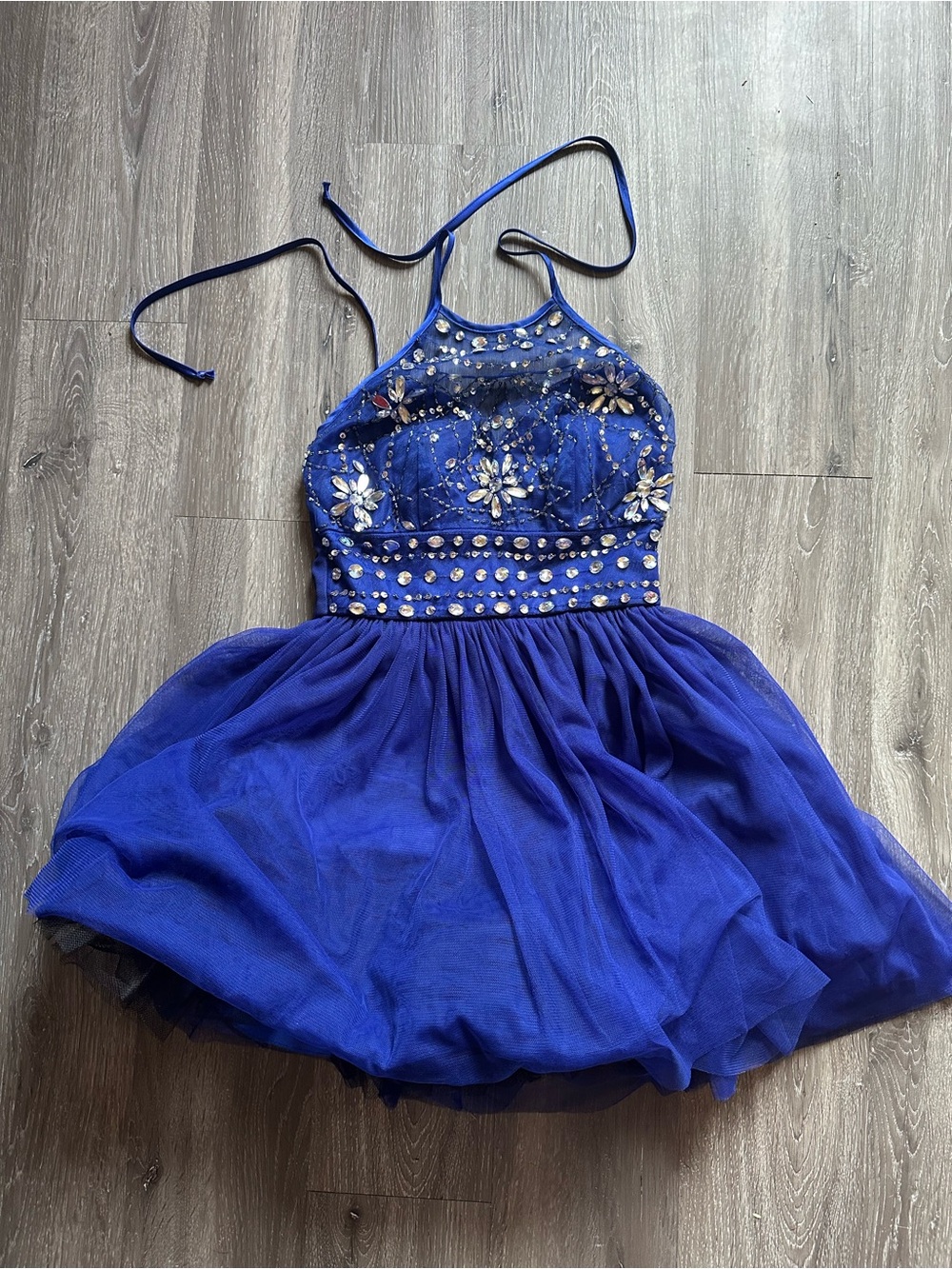 B Darlin Royal Blue Embellished Halter Dress